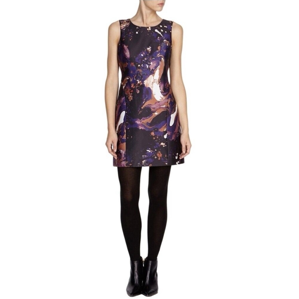 🛍️Karen Millen Modern Marble Shift Mini Dress Silk Blend Sleeveless Cocktail